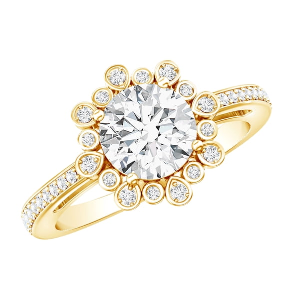 Rosec Jewels Lab Diamond Vintage Engagement Ring with Halo (8 mm, EF-VS Quality), 18K Yellow Gold, US 10.50