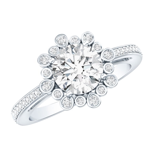 Rosec Jewels Lab Diamond Vintage Engagement Ring with Halo (8 mm, EF-VS Quality), 925 Sterling Silver, US 4.00