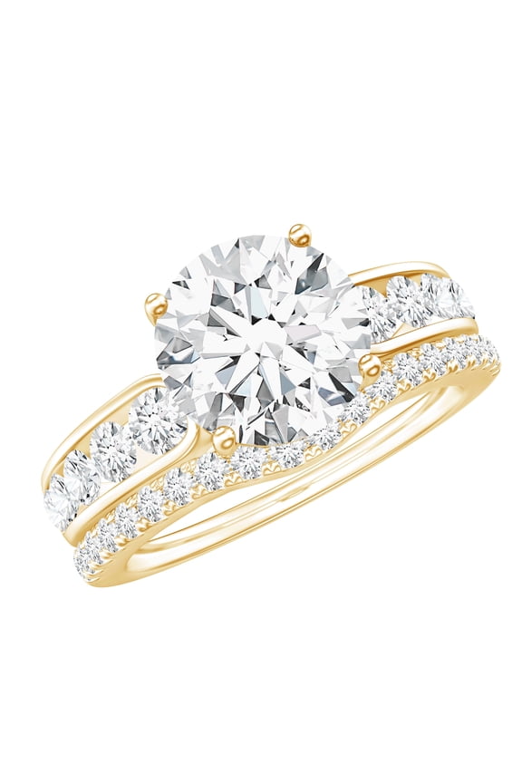 Lab Diamond Wedding Ring Set (2 Carat, 8 mm Round, EF-VS Quality Certified), 14K Yellow Gold, US 7.50