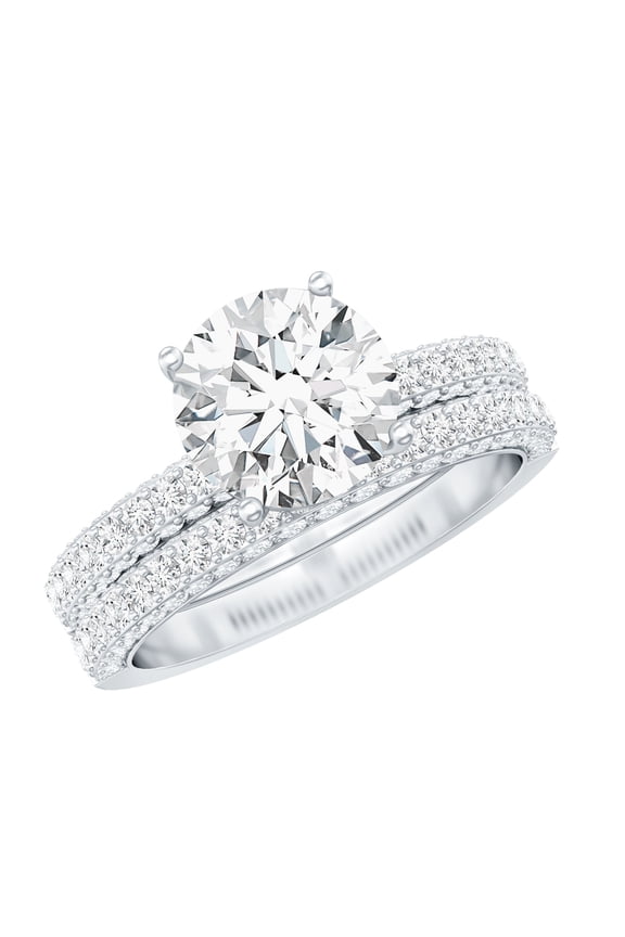 Lab Diamond Wedding Ring Set for Women - 2 Carat Engagement Ring with Band (EF-VS Grade), 10K White Gold, US 6.00