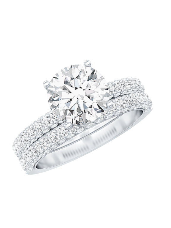 Lab Grown Diamond Wedding Ring Set for Women - 2 Carat Engagement Ring with Band (EF-VS Grade Certified), 925 Sterling Silver, US 6.50