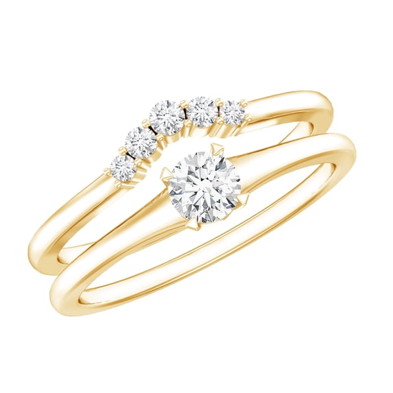 Rosec Jewels Lab Diamond Wedding Ring Set of 2 - Promise Engagement Ring with Curved Band, 18K Yellow Gold, US 5.50