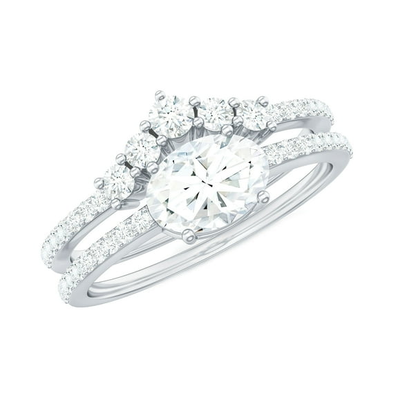 Rosec Jewels Lab Diamond Wedding Rings Set - Oval Engagement Ring with Curved Band - EF-VS Grade, 14K White Gold, US 7.00