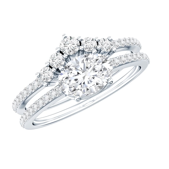 Rosec Jewels Lab Diamond Wedding Rings Set - Oval Engagement Ring with Curved Band - EF-VS Grade, 925 Sterling Silver, US 3.50