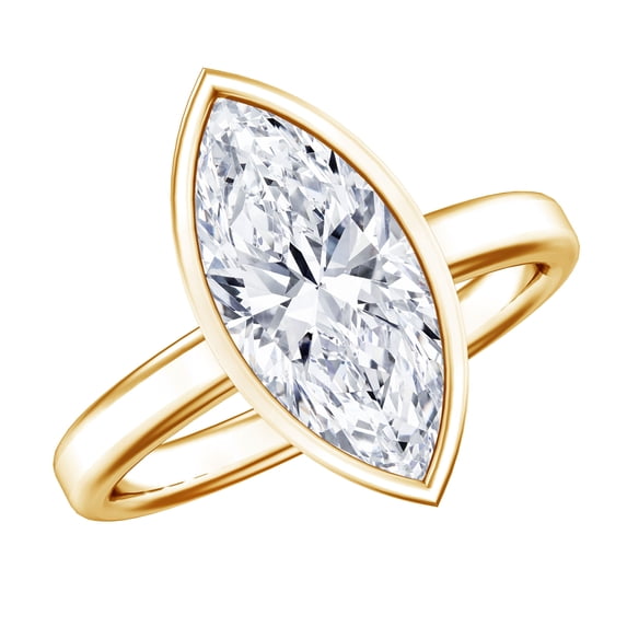 Rosec Jewels Lab Grown 3 Carat Marquise Diamond Engagement Ring - IGI Certified Bezel Set Diamond Ring (E-VS1 Quality), 14K Yellow Gold, US 3.50