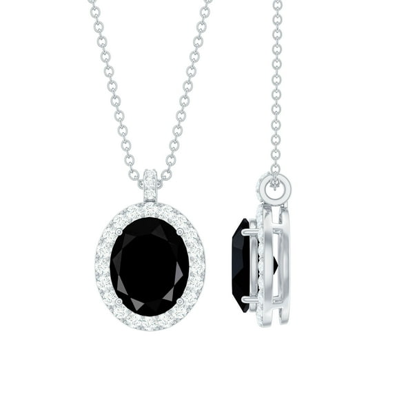 Rosec Jewels Lab Grown Black Diamond Pendant with Diamond Halo for Women - AAAA Grade, 14K White Gold