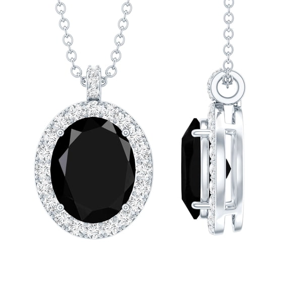Rosec Jewels Lab Grown Black Diamond Pendant with Diamond Halo for Women - AAAA Grade, 925 Sterling Silver