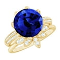 thumbnail image 1 of Rosec Jewels Lab Grown Blue Sapphire Ring Set with Diamond - Floral Bridal Ring Set, 14K Yellow Gold, US 9.00, 1 of 9