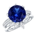 thumbnail image 1 of Rosec Jewels Lab Grown Blue Sapphire Ring Set with Diamond - Floral Bridal Ring Set, 925 Sterling Silver, US 4.00, 1 of 8