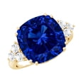 thumbnail image 1 of Rosec Jewels Lab Grown Blue Sapphire Cushion Cut Engagement Ring for Women - 9 Carat - AAAA Quality - Blue Sapphire Diamond Ring, 14K Yellow Gold, US 8.00, 1 of 8