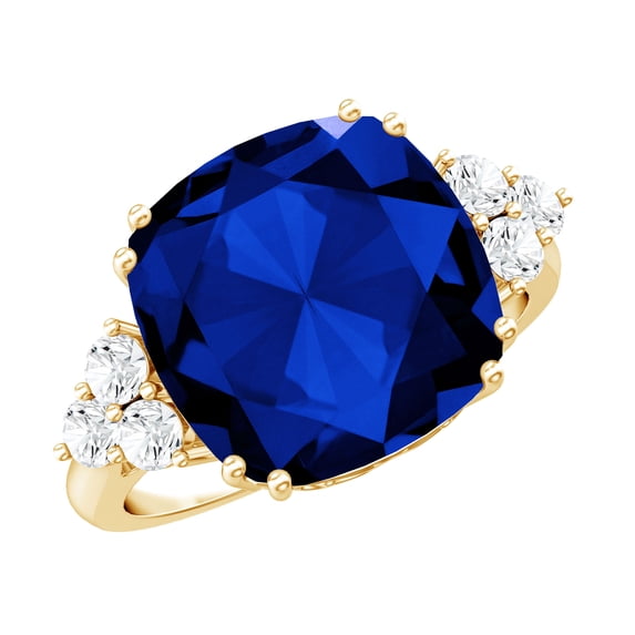 Rosec Jewels Lab Grown Blue Sapphire Solitaire Ring with Diamond for Women - 12 mm, 18K Yellow Gold, US 12.50