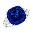thumbnail image 1 of Rosec Jewels Lab Grown Blue Sapphire Cushion Cut Engagement Ring for Women - 9 Carat - AAAA Quality - Blue Sapphire Diamond Ring, 925 Sterling Silver, US 4.00, 1 of 7