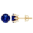 thumbnail image 1 of Rosec Jewels Lab Grown Blue Sapphire Solitaire Stud Earrings - AAAA Grade - 2 Carat - Sapphire Diamond Earrings - with Jewelry Box, 14K Yellow Gold, 1 of 7