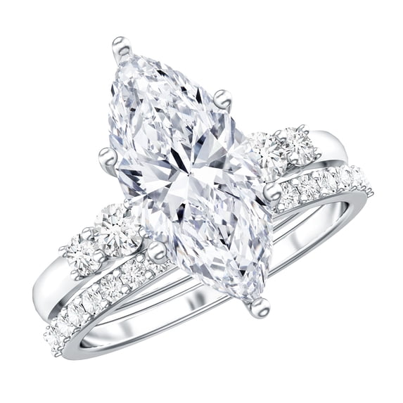 Rosec Jewels Lab Grown Diamond 3 Carat Engagement Ring with Wedding Band - IGI Certified Marquise Ring Set - E-VS1 Quality, 925 Sterling Silver, US 4.00
