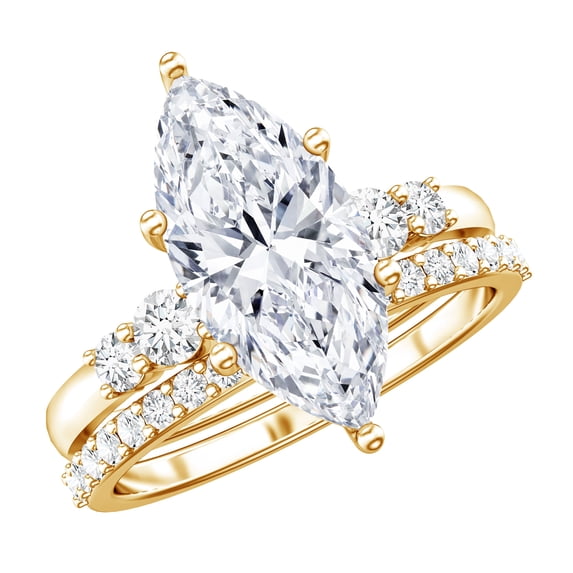 Rosec Jewels Lab Grown Diamond 3 Carat Engagement Ring with Wedding Band - IGI Certified Marquise Ring Set - E-VS1 Quality, 10K Yellow Gold, US 5.00