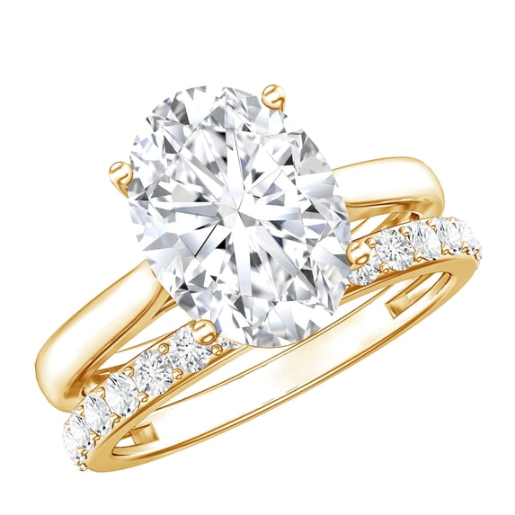 Rosec Jewels Lab Grown Diamond 3 Carat Oval Engagement Ring with Band - IGI Certified - E-VS1 Quality - Wedding Ring Set for Women, 10K Yellow Gold, US 11.50