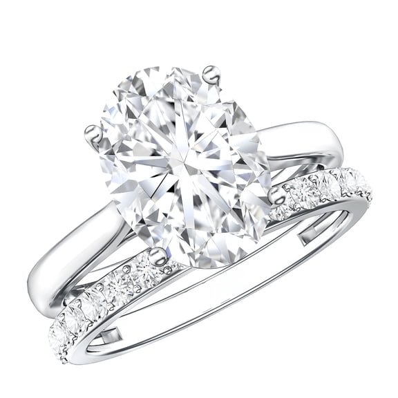 Rosec Jewels Lab Grown Diamond 3 Carat Oval Engagement Ring with Band - IGI Certified - E-VS1 Quality - Wedding Ring Set for Women, 925 Sterling Silver, US 4.00