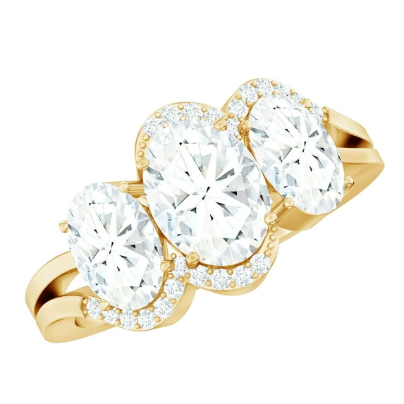 Rosec Jewels Lab Grown Diamond 3 Stone Engagement Ring - Oval Diamond Ring for Women - EF-VS Grade Certified - With Jewelry Box, 10K Yellow Gold, US 12.50