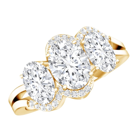 Rosec Jewels Lab Grown Diamond 3 Stone Engagement Ring - Oval Diamond Ring for Women - EF-VS Grade Certified - With Jewelry Box, 14K Yellow Gold, US 7.50