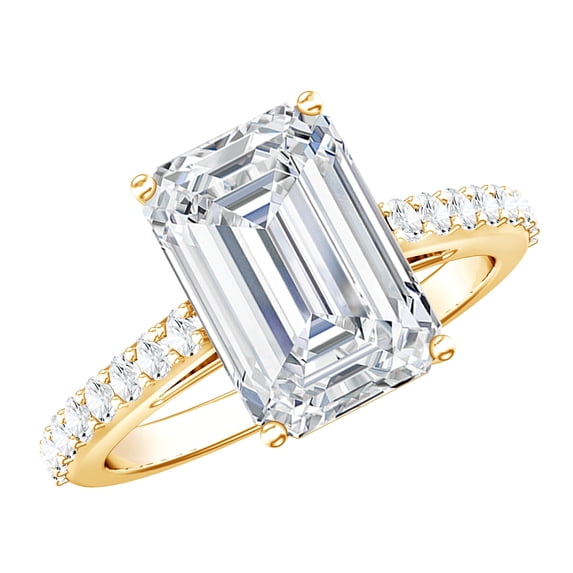 Rosec Jewels Lab Grown Diamond 4 Carat Engagement Ring Emerald Cut - IGI Certified Big Diamond Ring with Surprise Halo - E-VS1 Grade, 14K Yellow Gold, US 9.50