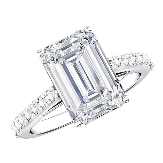 Rosec Jewels Lab Grown Diamond 4 Carat Engagement Ring Emerald Cut - IGI Certified Big Diamond Ring with Surprise Halo - E-VS1 Grade, 925 Sterling Silver, US 4.00