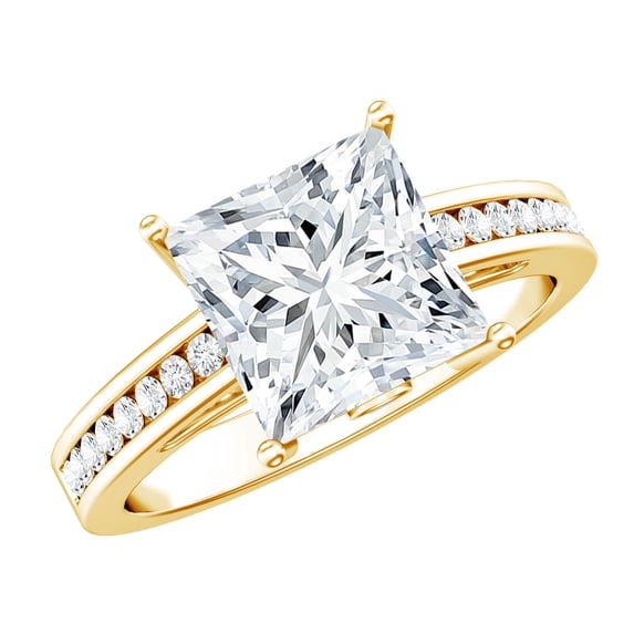 Rosec Jewels Lab Grown Diamond 4 Carat Engagement Ring for Women - IGI Certified Princess Cut Diamond Ring - E-VS1 Quality, 14K Yellow Gold, US 7.00
