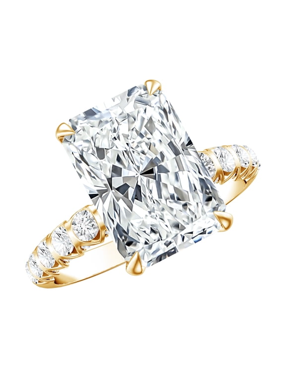Lab Grown Diamond 5 Carat Engagement Ring (IGI Certified, E-VS1 Grade) - Big Radiant Cut Diamond Ring for Women, 14K Yellow Gold, US 5.00