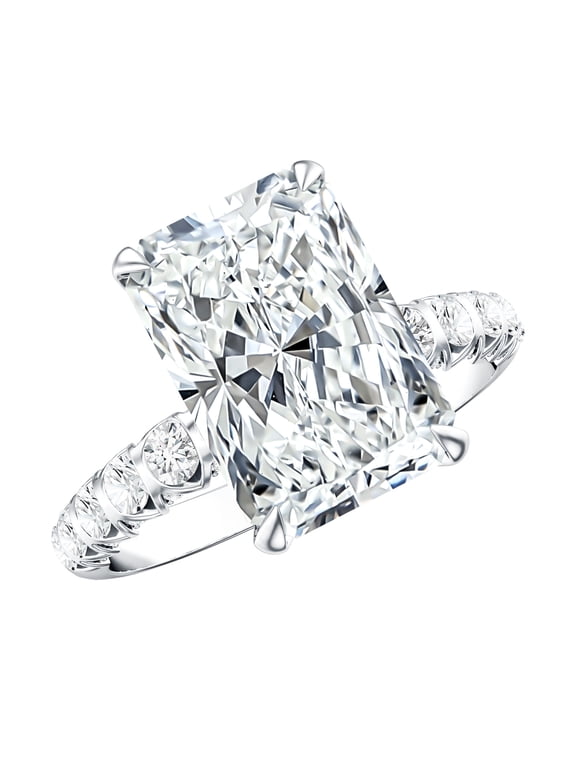 Lab Grown Diamond 5 Carat Engagement Ring (IGI Certified, E-VS1 Grade) - Big Radiant Cut Diamond Ring for Women, 925 Sterling Silver, US 6.00