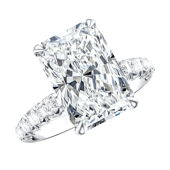 Rosec Jewels Lab Grown Diamond 5 Carat Engagement Ring (IGI Certified, E-VS1 Grade) - Big Radiant Cut Diamond Ring for Women, 925 Sterling Silver, US 7.00