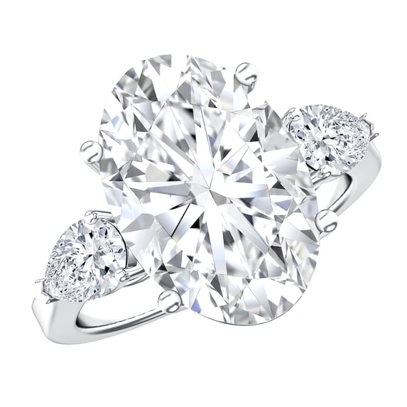 Rosec Jewels Lab Grown Diamond 5 Carat Oval Engagement Ring (IGI Certified) - Diamond Statement Ring with Side Stones - E-VS1 Quality, 925 Sterling Silver, US 4.00