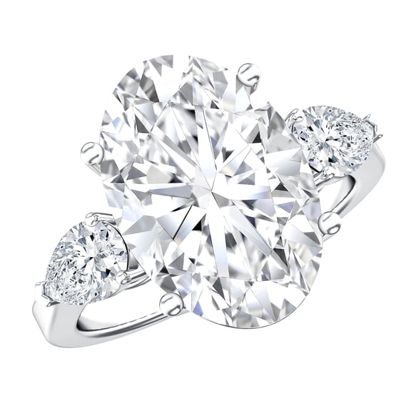 Rosec Jewels Lab Grown Diamond 5 Carat Oval Engagement Ring (IGI Certified) - Diamond Statement Ring with Side Stones - E-VS1 Quality, 925 Sterling Silver, US 4.00
