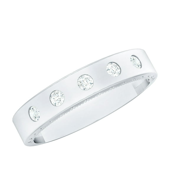 Rosec Jewels - Lab Grown Diamond Band Ring for Men (Ef-Vs Quality) - Flush Set Diamond Ring for Valentines Day, 10K White Gold, US 9.50