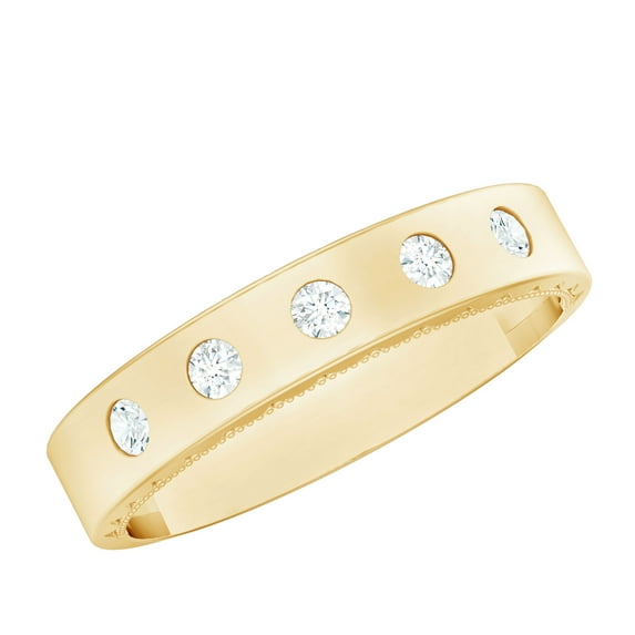 Rosec Jewels - Lab Grown Diamond Band Ring for Men (Ef-Vs Quality) - Flush Set Diamond Ring for Valentines Day, 10K Yellow Gold, US 8.50