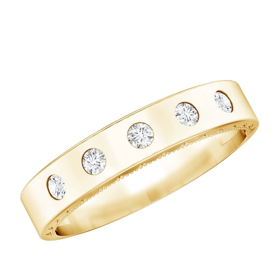 Rosec Jewels - Lab Grown Diamond Band Ring for Men (Ef-Vs Quality) - Flush Set Diamond Ring for Valentines Day, 10K Yellow Gold, US 8.50