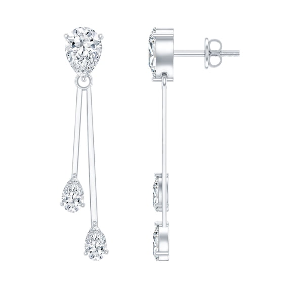 Rosec Jewels Lab Grown Diamond Bar Dangle Earrings for Women (EF-VS Quality Certified), 18K White Gold