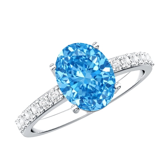 Rosec Jewels Lab Grown Diamond Blue Engagement Ring 3 Carat (IGI Certified) - Vivid Blue Color VS1 Clarity Oval Diamond Ring, 925 Sterling Silver, US 4.00