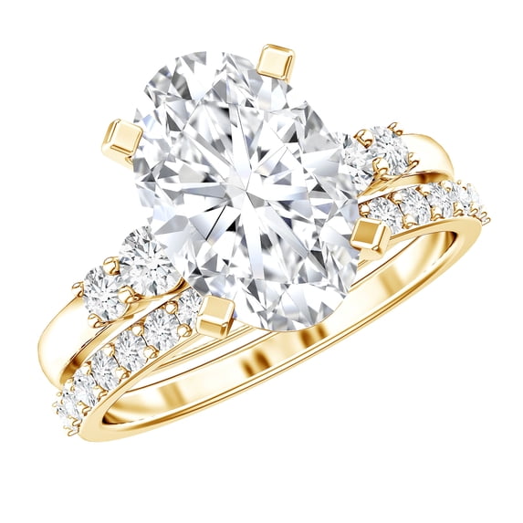 Rosec Jewels Lab Grown Diamond Bridal Ring Set - IGI Certified - E-VS1 Grade - 3 Carat Oval Engagement Ring with Enhancer, 10K Yellow Gold, US 3.00