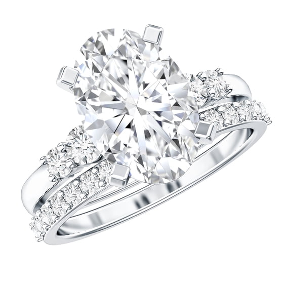 Rosec Jewels Lab Grown Diamond Bridal Ring Set - IGI Certified - E-VS1 Grade - 3 Carat Oval Engagement Ring with Enhancer, 14K White Gold, US 8.00