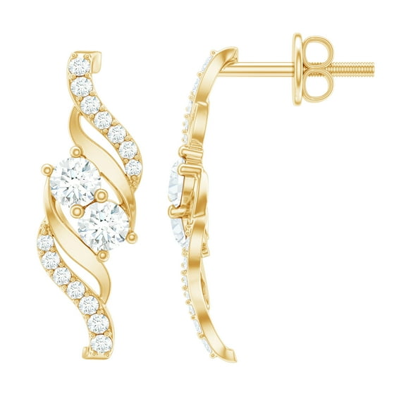 Rosec Jewels - Lab Grown Diamond Bypass Earrings (EF-VS Quality) - Designer Earrings Ready to Gift for Anniversary, 14K Yellow Gold