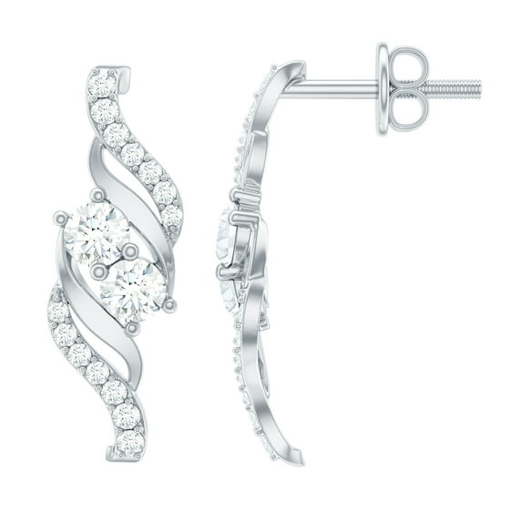Rosec Jewels - Lab Grown Diamond Bypass Earrings (EF-VS Quality) - Designer Earrings Ready to Gift for Anniversary, 18K White Gold