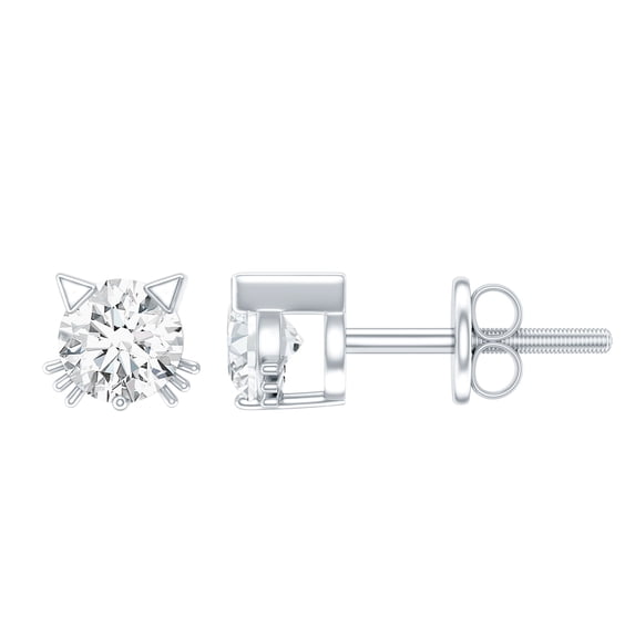 Rosec Jewels - Lab Grown Diamond Cat Stud Earrings for Women (1 Ct, 6 mm, EF-VS Quality, Screw Back), 14K White Gold