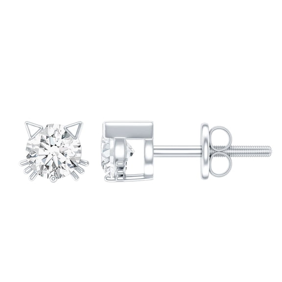Rosec Jewels - Lab Grown Diamond Cat Stud Earrings for Women (1 Ct, 6 mm, EF-VS Quality, Screw Back), 925 Sterling Silver