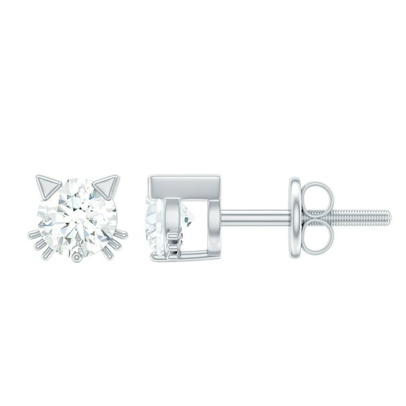 Rosec Jewels - Lab Grown Diamond Cat Stud Earrings for Women (1 Ct, 6 mm, EF-VS Quality, Screw Back), 925 Sterling Silver
