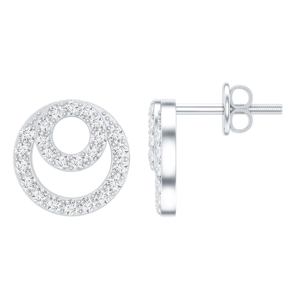 Rosec Jewels Lab Grown Diamond Circle Earrings with Screw Back - Diamond Stud Earrings - EF-VS Quality, 10K White Gold