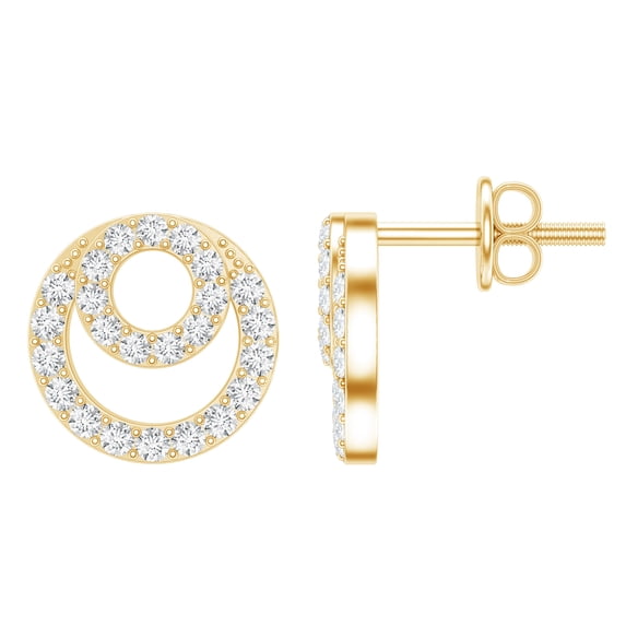 Rosec Jewels Lab Grown Diamond Circle Earrings with Screw Back - Diamond Stud Earrings - EF-VS Quality, 14K Yellow Gold
