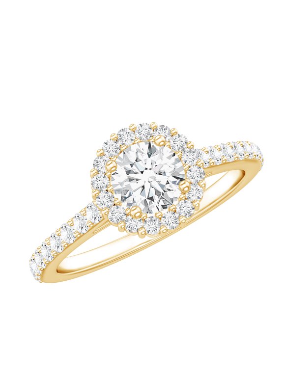 - Lab Grown Diamond Circle Engagement Ring with Halo (EF-VS Quality), 14K Yellow Gold, US 7.00