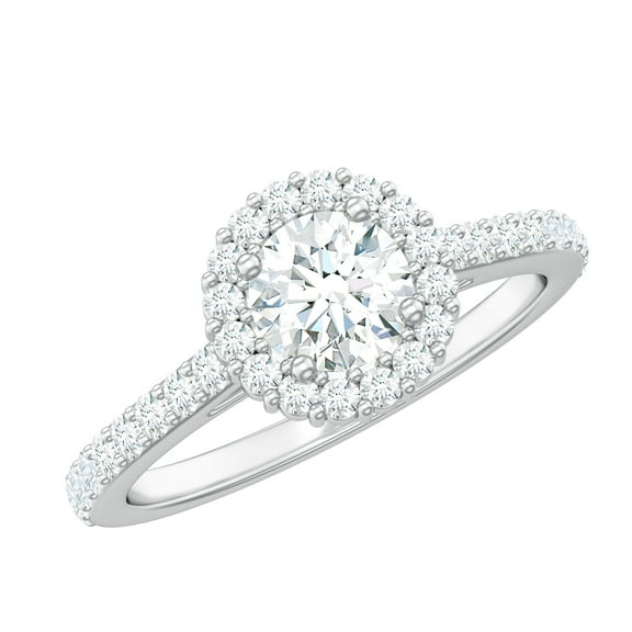 Rosec Jewels - Lab Grown Diamond Circle Engagement Ring with Halo (EF-VS Quality), 925 Sterling Silver, US 4.00