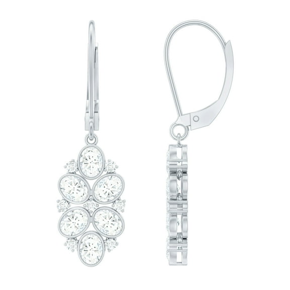 Rosec Jewels - Lab Grown Diamond Cluster Drop Earrings Lever Back - EF-VS Quality Diamond Earrings for Anniversary, 14K White Gold