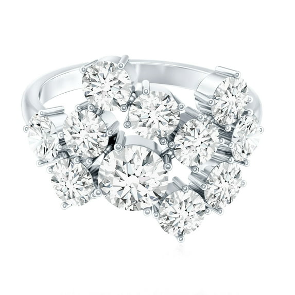 Rosec Jewels Lab Grown Diamond Cluster Engagement Ring - Statement Ring - EF-VS Quality Certified, 14K White Gold, US 10.00