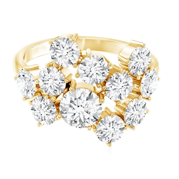 Rosec Jewels Lab Grown Diamond Cluster Engagement Ring - Statement Ring - EF-VS Quality Certified, 14K Yellow Gold, US 3.50